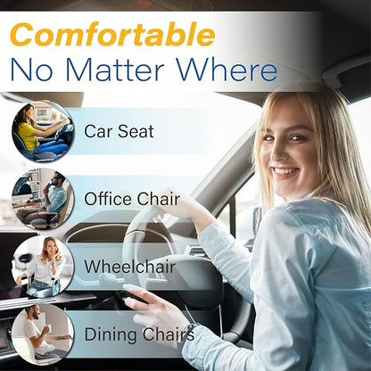 Car Seat Cushion, Ergonomic Memory Foam Car Cushion for Sciatica Pain Relief, Larger Driving Seat Pillow for Short Drivers on Long Drives - Butt Pillow for Truck, Office, Wheelchair - Black&Gray