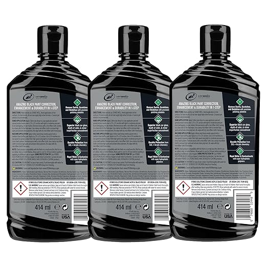 Turtle Wax 53895 Hybrid Solutions Ceramic Acrylic Black Polish and Wax Formulated for Black Car Paint, Removes Surface Scratches and Swirl Marks, Provides Water Repellency, 14 oz. (Pack of 3)