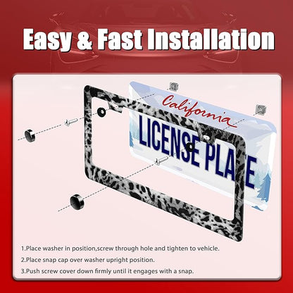 Beautiful Leopard Print License Plate Frame Cheetah Print Texture License Plate Holder for Car Decorative Parts Stainless Stee License Plate Frames for Standard Us Canada Funny 12x6 Inch
