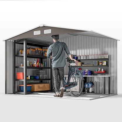 Outsunny 9' x 6' Outdoor Storage Shed, Garden Tool Metal Shed with Foundation Kit, Double Lockable Door, Air Vents and Sloping Roof, for Backyard, Patio, Lawn, Gray