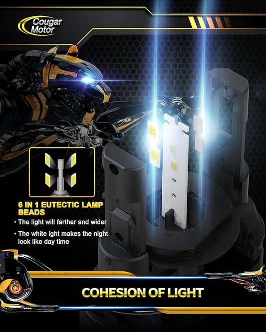 Cougar Motor H4 Bulbs, 9003 Fog Lights 6500K White Non-Polarity H4 Fog Bulb or Off-Road Use Plug and Play - Pack of 2