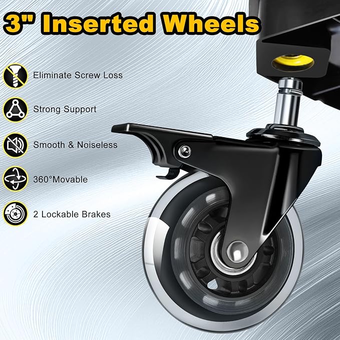Rolling Shop Stool with Wheels, Garage Mechanic Shop Chair with Handle Backrest, Adjustable Height Work Stool, Roller Seat with Tool Tray Storage, Heavy Duty, 330 LBS Capacity, Yellow