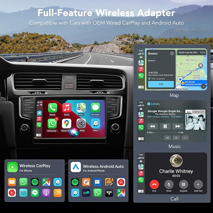 Wireless CarPlay Adapter 2025, Convert Wired to Wireless CarPlay Adaptor for Apple, Compatible with Cars with Factory Wired CarPlay for iPhone & Android with USB/USB-C Port (Light Grey)