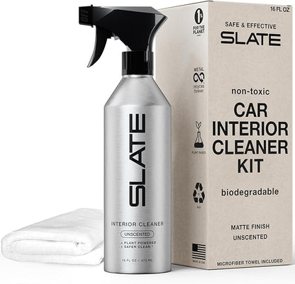 Slate Car Interior Cleaner - Powerful Plant-Based Formula Removes Dirt, Car Seat Cleaner, Vegan Leather Safe, Biodegradable, Prop 65 Compliant - Unscented, 16oz