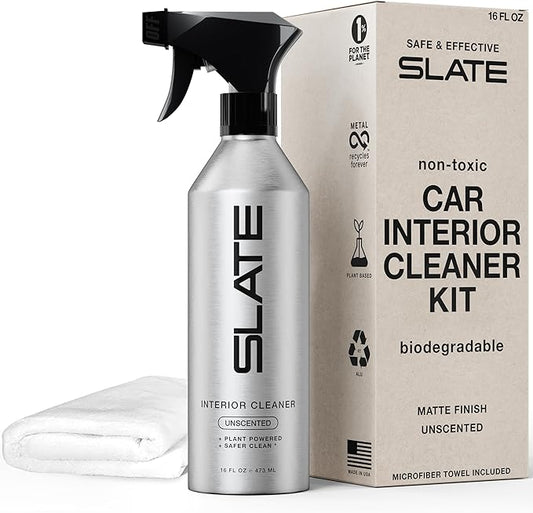Slate Car Interior Cleaner - Powerful Plant-Based Formula Removes Dirt, Car Seat Cleaner, Vegan Leather Safe, Biodegradable, Prop 65 Compliant - Unscented, 16oz