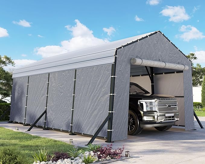 Jocisland 12x20x10.5 FT Metal Carport - Removable Waterproof Sidewalls, Heavy Duty Outdoor Carport with Upgraded Steel Reinforcements for All-Weather, Car Canopy for Car, Boat, Equipment Storage