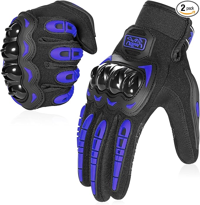 COFIT Motorcycle Gloves Breathable, Touchscreen Motorbike Gloves Anti-slip with Good Grip Hard Knuckles Protection for Men Women Motocross, BMX ATV MTB Cycling, Road Racing - Blue L