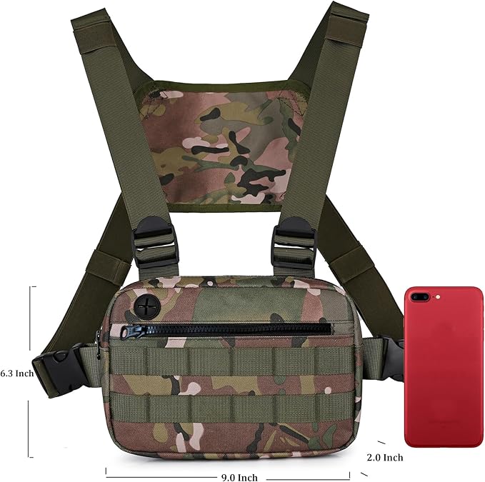 Outdoor Chest Bag For Men, EDC Chest Pack With Built-In Phone Holder, Lightweight Chest Rig Pouch