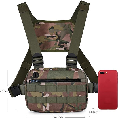 Outdoor Chest Bag For Men, EDC Chest Pack With Built-In Phone Holder, Lightweight Chest Rig Pouch
