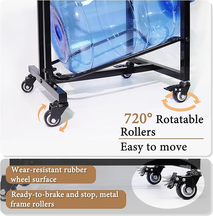5 Gallon Water Bottle Holder, 4-Tier Heavy Duty Water Cooler Jug Rack, Water Jug Stand with 4 Wheels, Water Jug Rack for Kitchen, Garages - Black