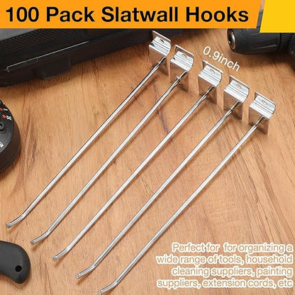 Moxweyeni 100 Pcs Heavy Duty Slatwall Panel Hooks Hanging Metal Slat Wall Hanging Hooks Silver Slat Wall Hanger Commercial Grade Slatwall Pegs Accessories for Shop Retail Display(10 Inch)