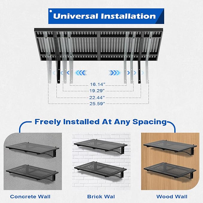 YOLENY 2-Pack 2x3FT Adjustable Heavy Duty Garage Wall Shelving, 500lbs Load Capacity Wall Mount Storage Shelf, Garage Storage Rack with Hooks, Metal Floating Shelves Organizer for Workshop