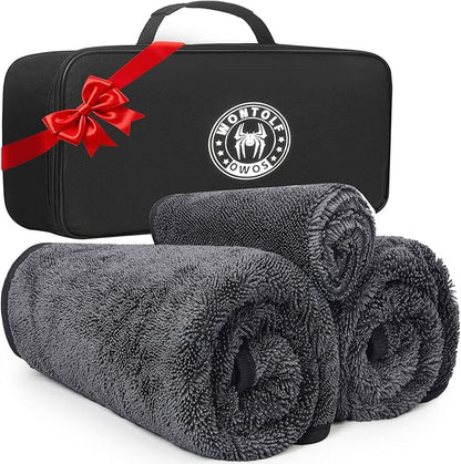 3-Pack Car Drying Towel, Ultra Absorbent Microfiber Towels for Cars (36" x 24"), Drying Towels Car Detailing, Streak Free, No Water Spots, Scratch-Free, with Storage Bag