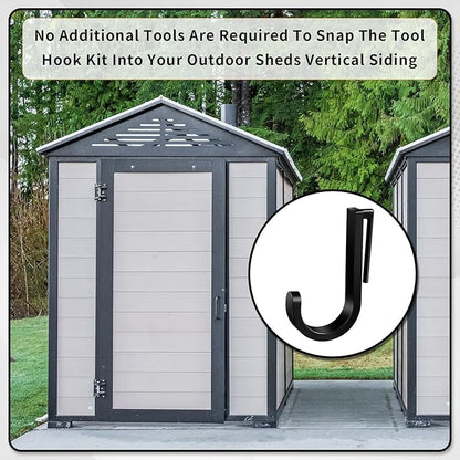 4 Pcs J Tool Hooks Plastic Multi Purpose Shed Organizer Accessories for Wall Black Shed Hanger Storage for Garage Hanging Shovel Rake Sports Equipment