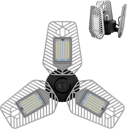 LED Garage Lights, Deformable LED Garage Ceiling Lights 9000 Lumens, 82W CRI 80 Led Shop Lights for Garage, Adjustable Garage Lights, Led Garage Lighting (No Motion Activated) (1-Pack)