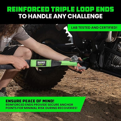 Rhino USA Recovery Tow Strap (2" x 20') - 20,024lb Break Strength - Emergency Recovery Strap Tow Rope for UTV, ATV & More - Heavy Duty Towing Strap for Offroad 4x4 Use - Compatible with RZR and Can-Am
