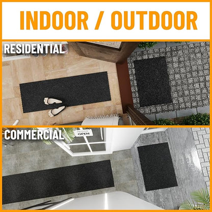 Ottomanson 2'7" x 53' Hallway Runner with Scraper Pile - Extra Durable Non-Slip Rug Mat for Indoor & Outdoor Use - Ideal for Kitchen, Entryway & Garage - High-Traffic Carpet, Black