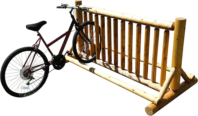 13-Place Bike Log Rack, Outdoor Bike Stand, Freestanding Commercial Bicycle Storage Racks, Standing Rack for Bikes, Bicycle Parking Floor Stand, Ebike Racks, Fat Tire Bikes for Men - Natural