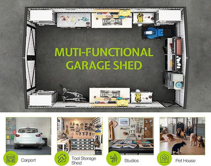 Jocisland 13.2x20.7x8 FT Heavy Duty Carport, Metal carport with 2 Lockable Doors & 4 Windows, Carport Canopy for for Truck, Car, Garbage Can, Tool, Lawnmower, Grey