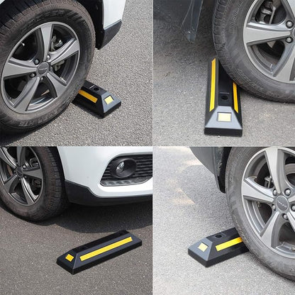 2 Pack Rubber Parking Guide Blocks Heavy Duty Wheel Stop Stoppers for Car Garage Parks Professional Grade Parking Rubber Curb w/Yellow Refective Stripes for Truck RV Trailer 21.25"(L)x5.7"(W)x3.54"(H)