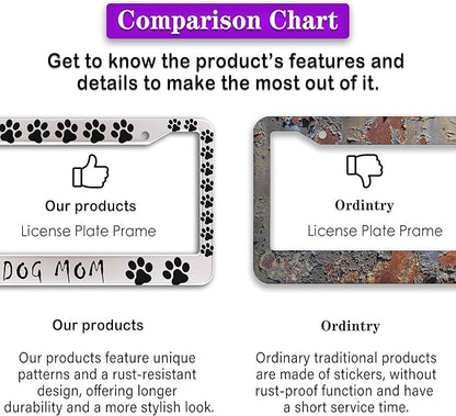 Fun License Plate Frame Cover Black and White License Plate Frames Dog Mom Dog Lover Aluminum Metal Car Accessory 2 Pack with Screw Covers Set