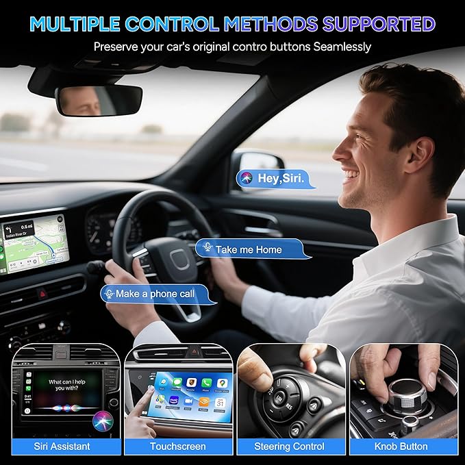 Wireless Carplay Adapter for iPhone 2025 Upgrade Wired to Wireless, No Latency, Car Bluetooth Adapter Plug & Play, Multi-User Seamless Ultra-Fast Connection with WiFi 6 & BT 5.3 Easy to Use