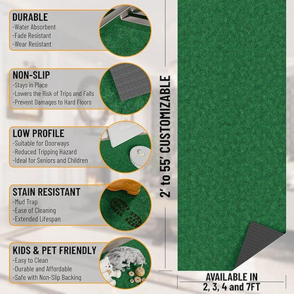 Ottomanson 6'6" x 3' Hallway Runner with Scraper Pile - Extra Durable Non-Slip Rug Mat for Indoor & Outdoor Use - Ideal for Kitchen, Entryway & Garage - High-Traffic Carpet, Green