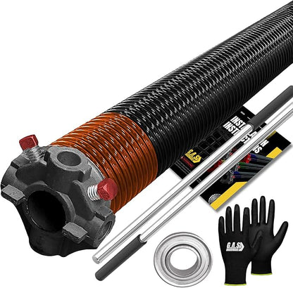 Garage Door Torsion Spring 273x2x35 Torsion Spring for Right Side of Garage Door with 1" Steel Bearing, Gloves, and Winding Bars Precision E-Coating 5-Year Warranty Minimum 30,000 Cycles (Black Cone)