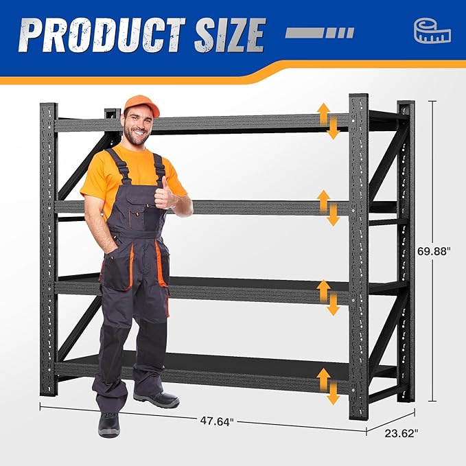 48" W Storage Shelves 3000lbs Garage Metal Shelving Heavy Duty Garage Shelves Adjustable Storage Shelves for Industrial, Factory,48" W X 24" D X 69" H