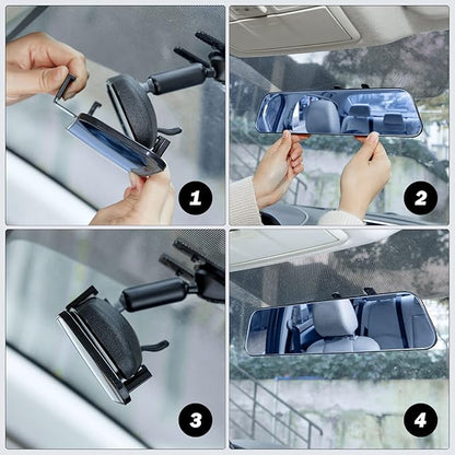 JOYTUTUS Rearview Mirror, 12 Inch Panoramic Anti-Glare Clip-on Wide Angle Convex Rear View Mirror, Effectively to Reduce Blind Spot, Universal for More Car SUV Trucks -Blue