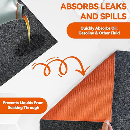 36" x 59" Heavy Duty Oil Spill Mat, Upgraded Garage Floor Mat for Under Car, 1/4" Waterproof Rubber Bottom Absorbs Oil Quickly, Washable, Reusable Oil Drip Leak Absorbent Pad