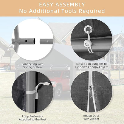 JY QAQA 10x20 FT Heavy Duty Carport with Removable Side Walls and Doors, Portable Garage with Roll-Up Window and Sandbags, Car Canopy with All-Season Tarp for Cars, Trucks, Boats, Grey