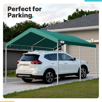 ADVANCE OUTDOOR Adjustable 10x15 ft Heavy Duty Carport Car Canopy Garage Boat Shelter Party Tent, Adjustable Height from 9.5 ft to 11 ft, Green