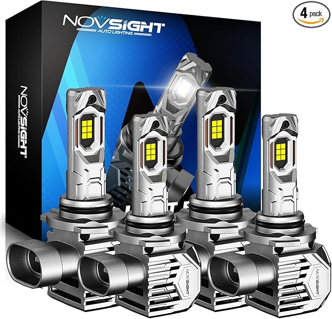 NOVSIGHT 9005 9006 LED Fog Light Bulbs,100000 Lumens 6500K Cool White Light,800% Brightness,Plug and Play, Pack of 4