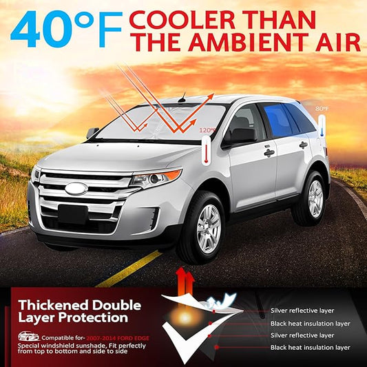 KAYZT Windshield Sun Shade for 2007-2014 Ford Edge Foldable Sunshade Front Window Custom Fit Car Accessories