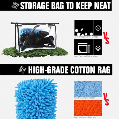 BWSHLF Bike Cleaning Kit (6 Pcs) with 1 Storage Bag, 5 Brushes for Tires, Chain, Sprockets, Cranks, Hubs, and Spokes, 1 Cleaning Mitt for Frame, Saddle, Clean Tools for MTB/Road/BMX/E-Bike/Gravel Bike