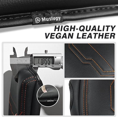 Muslogy for Frontier Center Console Pad Armrest Box Cover Vegan Leather Soft Accessories Armrest Lid Protector Compatible with Nissan Frontier 2022-2024 2025(Extra Thick, V2 Orange Stitching)