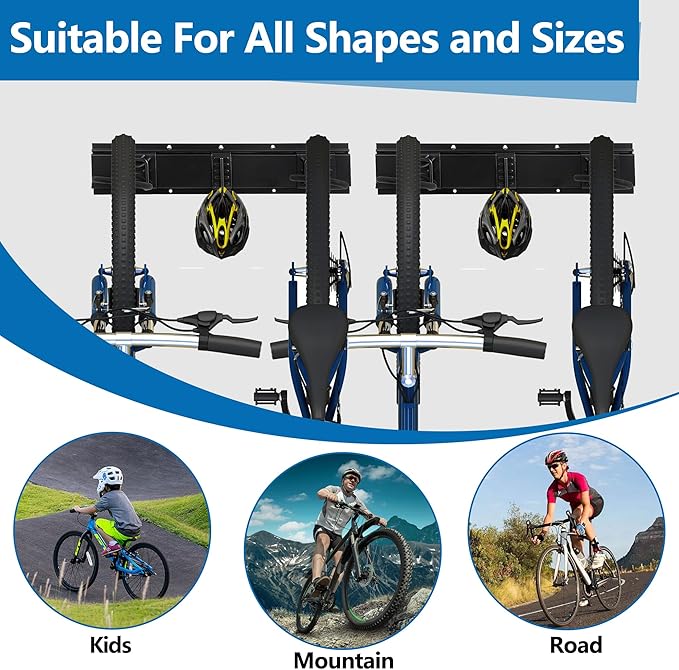 Sinoer Bike Storage Rack,Bike Wall Rack, Bike Storage Wall Mount for 6 Bikes + 5 Helmets Tool Storage Hook Adjustable for Garage or Home Vertical Bike Rack, 20 inches / 511mm - 3 Rails