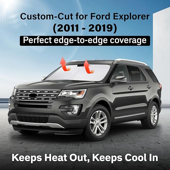 for Ford Explorer Car Windshield Sunshade Compatible with 2011-2019-EcoNour 240T Polyester Material Cars Sun Visor Reflector Blocks UV Rays - Foldable Sunshade Interior Protection Accessories