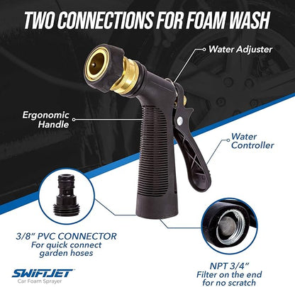 SwiftJet Car Wash Foam Gun + Microfiber Wash Mitt - Car Foam Sprayer - Car Wash Kit - Foam Cannon Garden Hose Sprayer - - Car Accessories for Men - Snow Foam Blaster (Orange Foam Gun with Mitt)