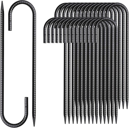 Rebar Stakes 12 Inch J Hook Ground Stakes Heavy Duty 30 Pack Chain Link Fence Stakes Galvanized Anchors Metal Tent Stakes for Wire Fencing Concrete Forming Trampolines Camping Canopies Shed Swing