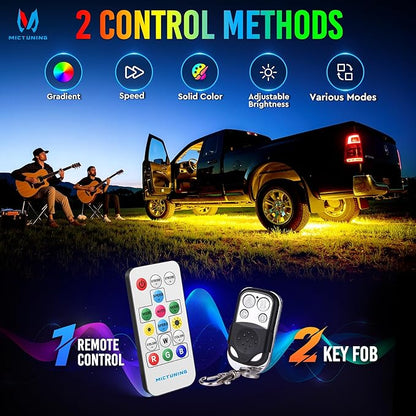 MICTUNING U8 RGB Underglow LED Light Bar, Dual Remote Control, Multicolor Underbody Light Strip with Aluminum Housing, Car SUV Exterior Neon Accent IP68 Waterproof, 8pcs