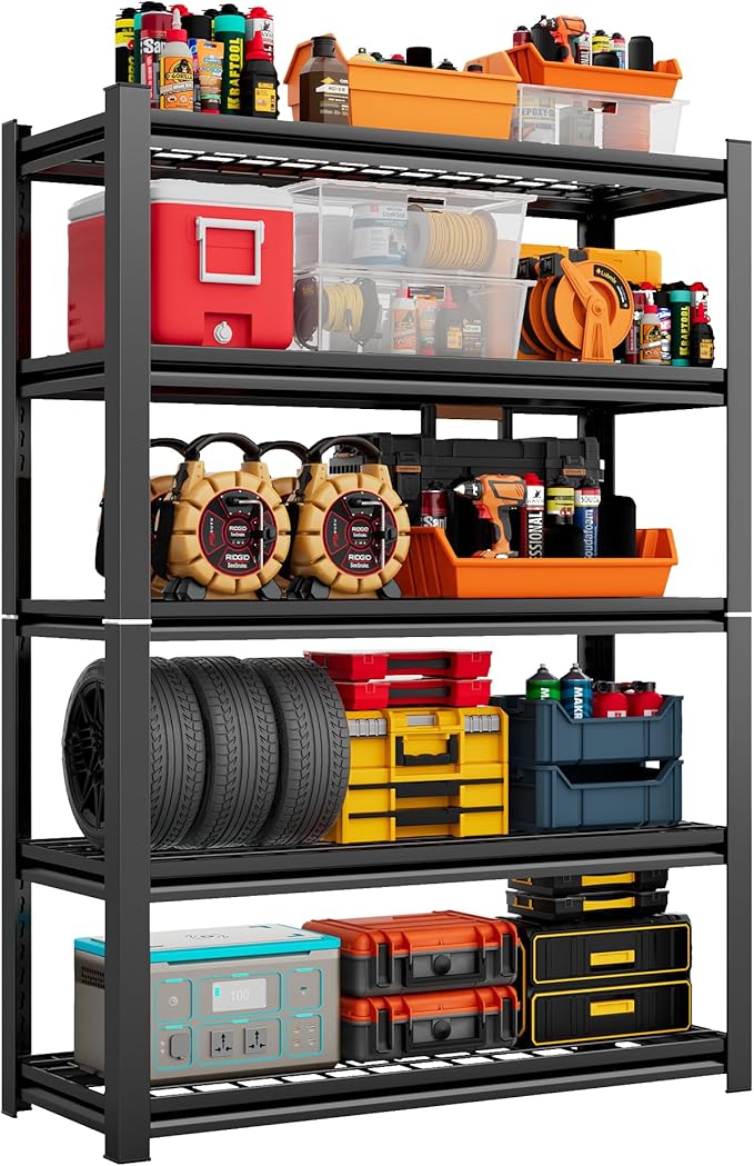 72''H Garage Shelving 3000LBS Capacity Heavy Duty Garage Storage Shelves, Adjustable 5 Tier Metal Industrial Wire Shelf for Kitchen, Utility Room, Warehouse and Basement, Black (36''Wx16''Dx72''H)