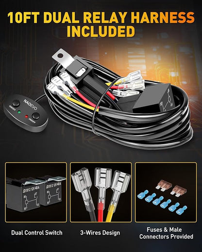 NAOEVO 7 Inch Light Bar, 240W 24,000LM Offroad Fog/Driving Lights LED Pods with 2 Leads Wiring Harness, Spot Flood Combo LED Work Lights for Truck Boat UTV ATV, 2-Pack (White/Amber/White&Amber)
