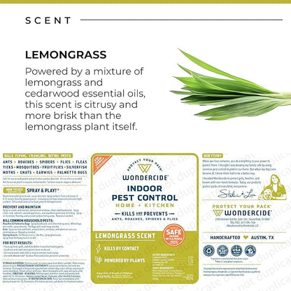 Wondercide - Indoor Pest Control Spray for Home and Kitchen - Ant, Roach, Spider, Fly, Flea, Bug Killer and Insect Repellent - with Natural Essential Oils - Pet and Family Safe — Lemongrass 32 oz