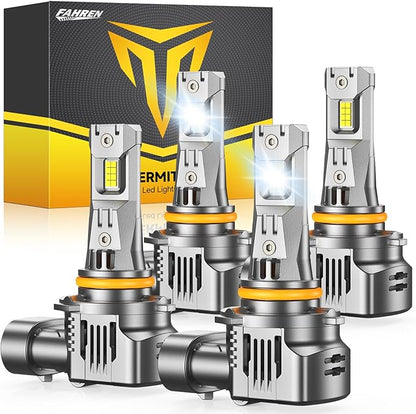 FAHREN Upgraded 9005 9006 bulbs Combo, 100,000 LM 10X Super Brightness HB3 HB4 Bulb,6500K Cool Wither 1:1 Mini Size Replacement, Plug and Play fog bulbs, Pack of 4