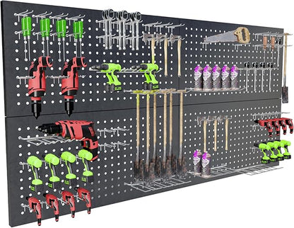 4 Pack Metal Pegboard Panels 24" x 12" Black Heavy Duty Steel Pegboard Wall Organizer, Garage Utility Tools Pegboard Storage System for Workbench, Shop, Shed Modular Peg Board Organizer Board Kit