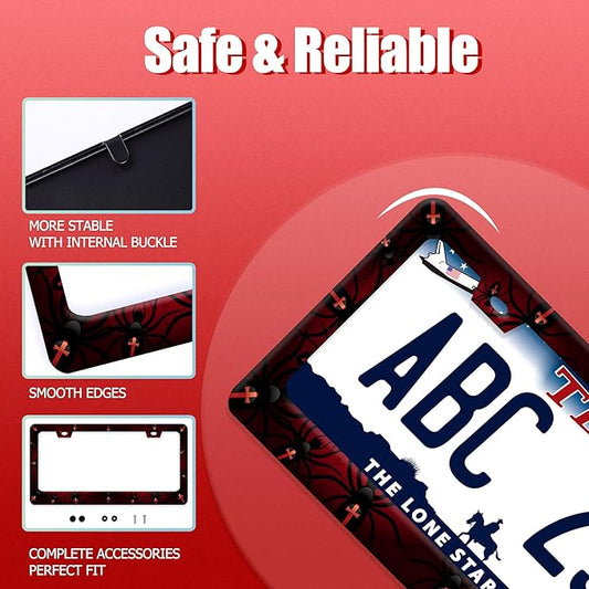 Personalise Bat Spider Web License Plate Frame Red Black License Plate Frames Colorful Auto Accessoies Bracket Stainless Steel License Plate 6.3x12.3 Inch for Women