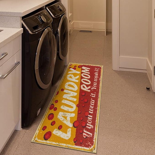 Ottomanson 20" x 59" Laundry Room Rug - Non-Slip Mat for Laundry & Mudroom - Durable, Stain-Resistant, and Easy to Clean - Perfect for High-Traffic Areas - Runner Rug for Entryway Bathroom, Yellow/Red