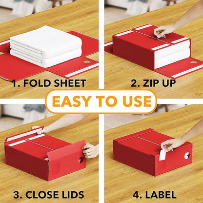 SpaceAid 9 Pack Bed Sheet Organizers and Storage, Foldable Sheet Organizer with Window for Linen Closet, Set Folder Keeper for Queen & King Size Bedding Storage (Red)